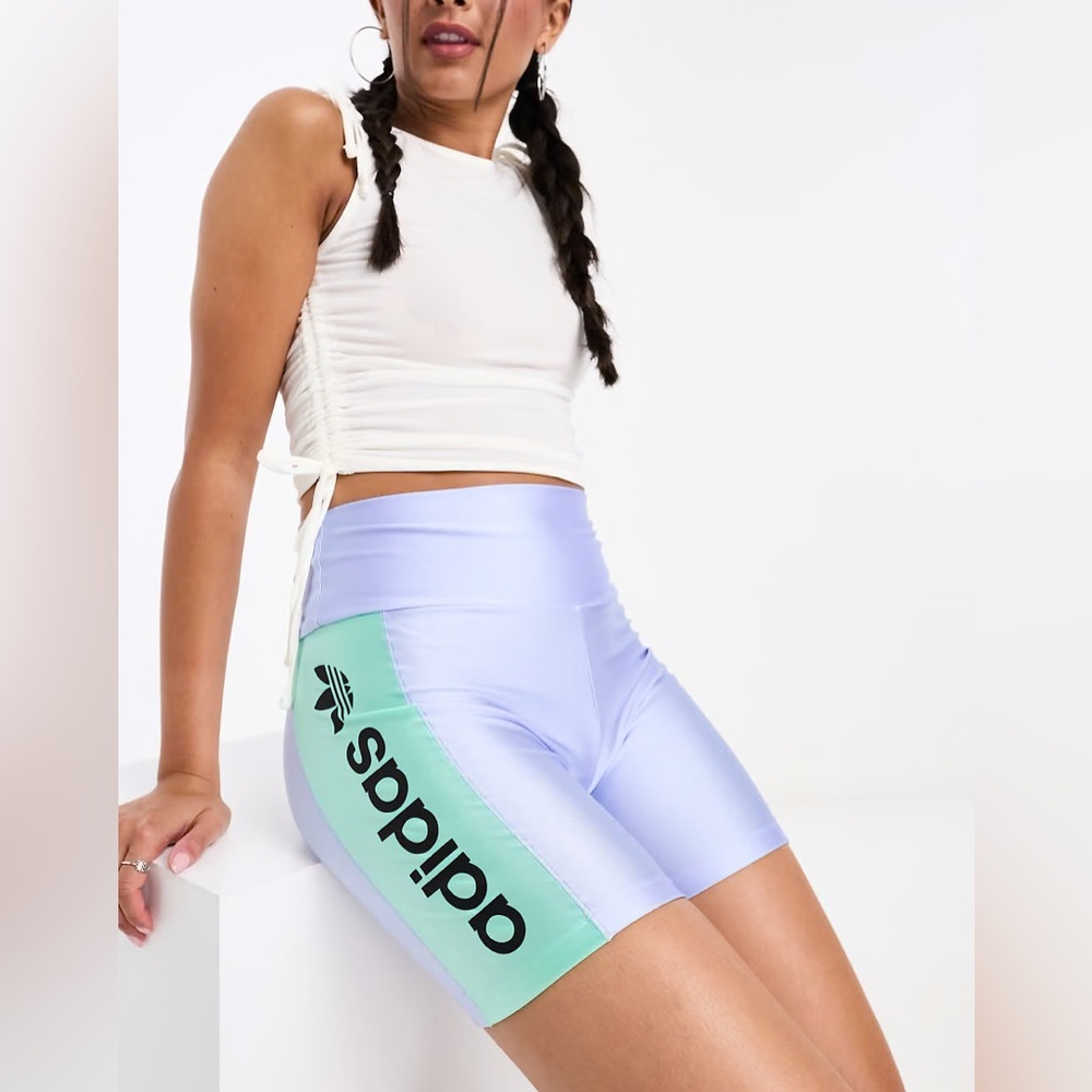 Adidas Women's Pastel Blue and Mint Bike Shorts
